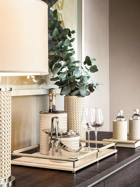 Thea Lacquered Wood Tray with Braided Leather Railing