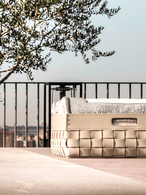 Barcellona Storage Basket With Handles Rectangular Low by Riviere | Woven leather | Includes handles | Home Decor and Storage Baskets | 2Jour Concierge, your luxury lifestyle shop