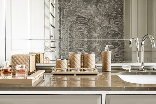 Thea Lacquered Wood Tray with Braided Leather Railing