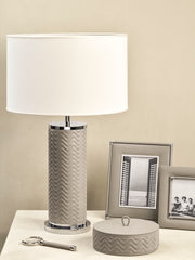 Flavia Herringbone Leather Table Lamp with Metal Base