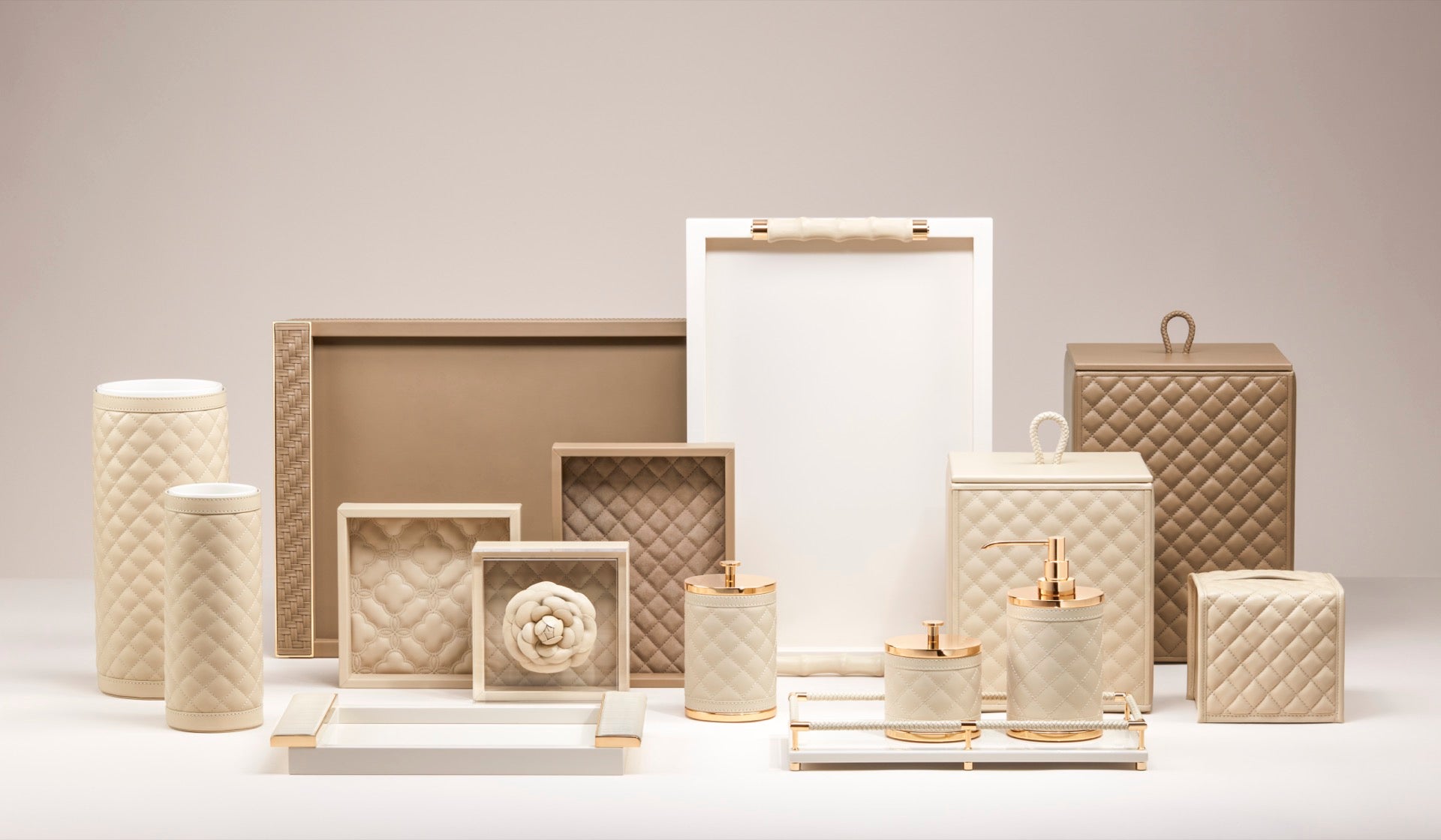 Riviere Febe Leather | Valet Trays: Leather trays with quilted or woven padded lining in various patterns and shapes | Decor / Valet Trays | 2Jour Concierge, your luxury lifestyle shop | luxury interiors, home organization, refined lifestyle, designer trays, handcrafted décor