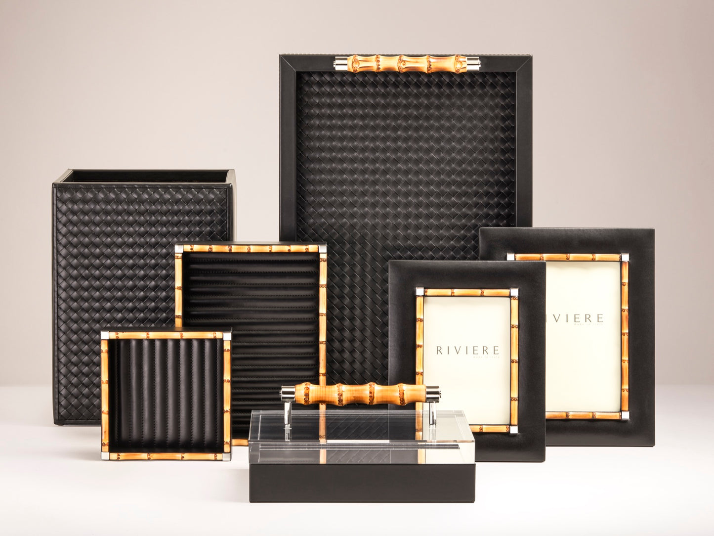 Febe Valet Tray: Macassar Ebony Wood & Quilted Lines Leather