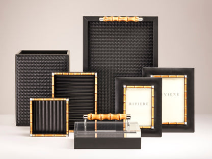 Febe Valet Tray: Macassar Ebony Wood & Quilted Lines Leather