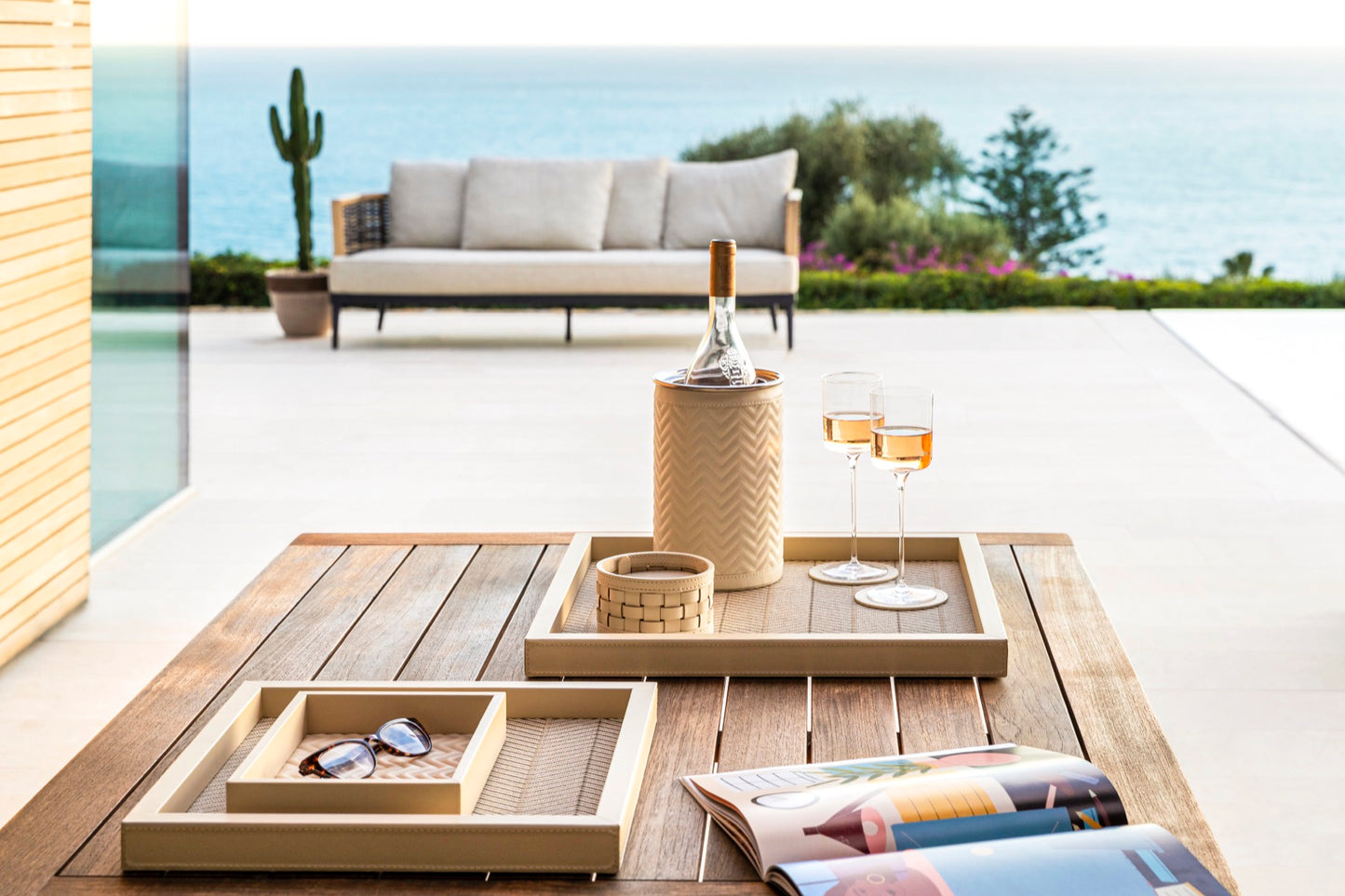 Barcellona Woven Leather-Covered Stainless Steel Bottle Cooler