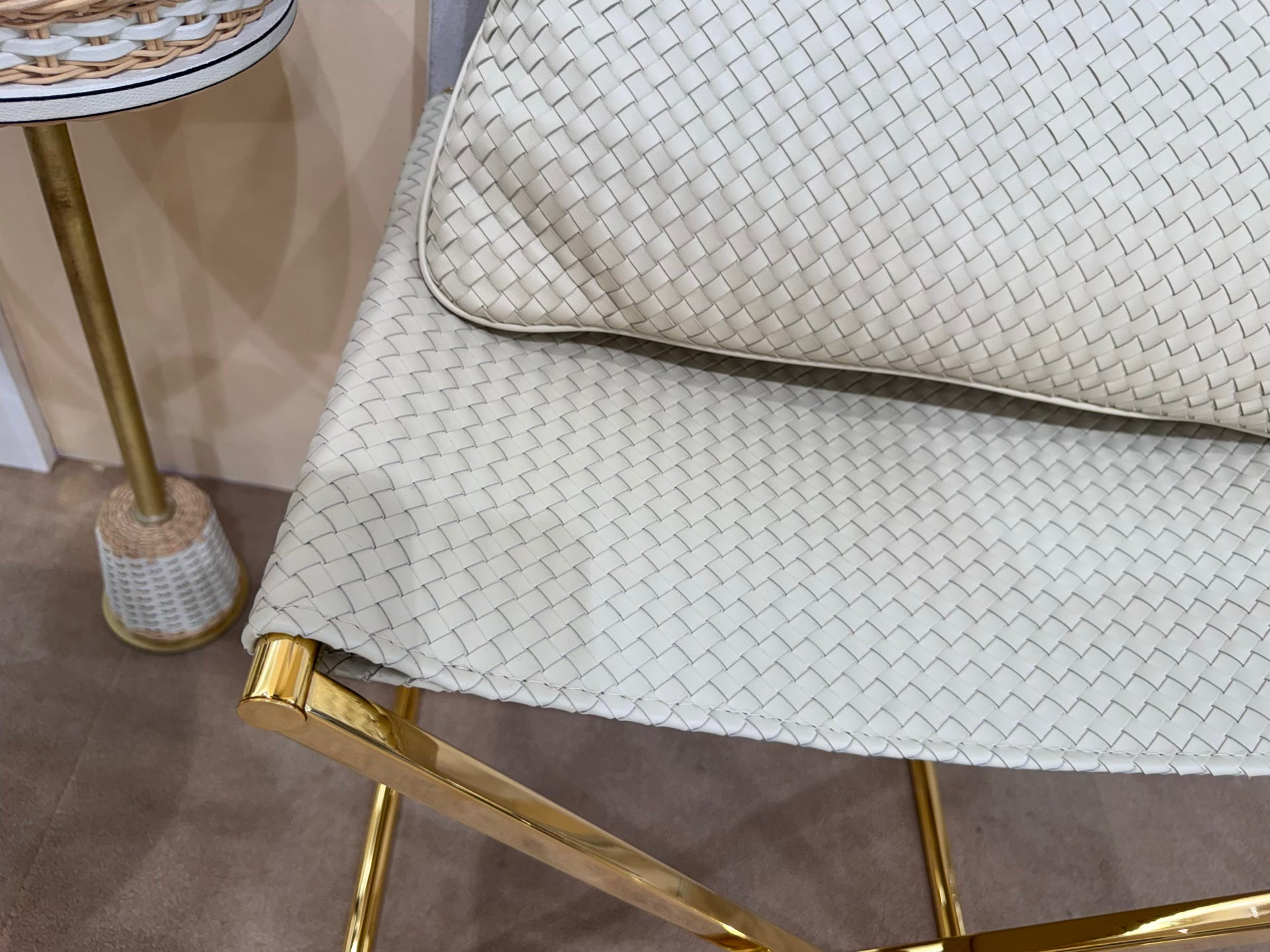 Ionio Folding Stool | Luggage Rack by Riviere | Folding stool | luggage rack with handwoven leather seat, chrome or gold metal legs. | Furniture and Luggage Accessories | 2Jour Concierge, your luxury lifestyle shop