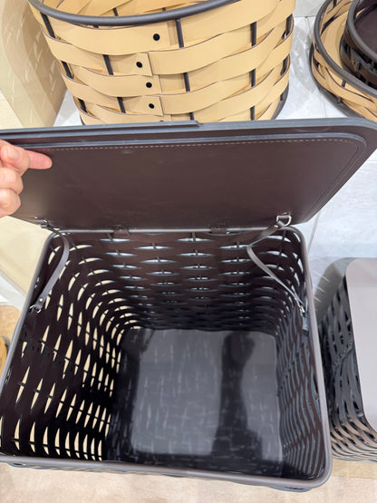 Rudi | Nassa Regular Laundry Basket: Dark-stained aluminum structure with Tecnocuoio® weaving — two sizes with or without lid, rubber feet or wheels | Storage | 2Jour Concierge, your luxury lifestyle shop | luxury laundry basket, Rudi Nassa, Tecnocuoio basket, designer laundry hamper, indoor outdoor basket