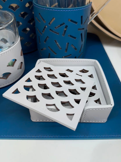 Acquerello Coaster Holder & 6 Coasters (square rounded)