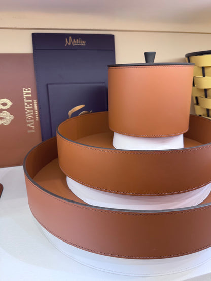 Zenit Regenerated Leather Trinket Box, Round with Contrasting Base