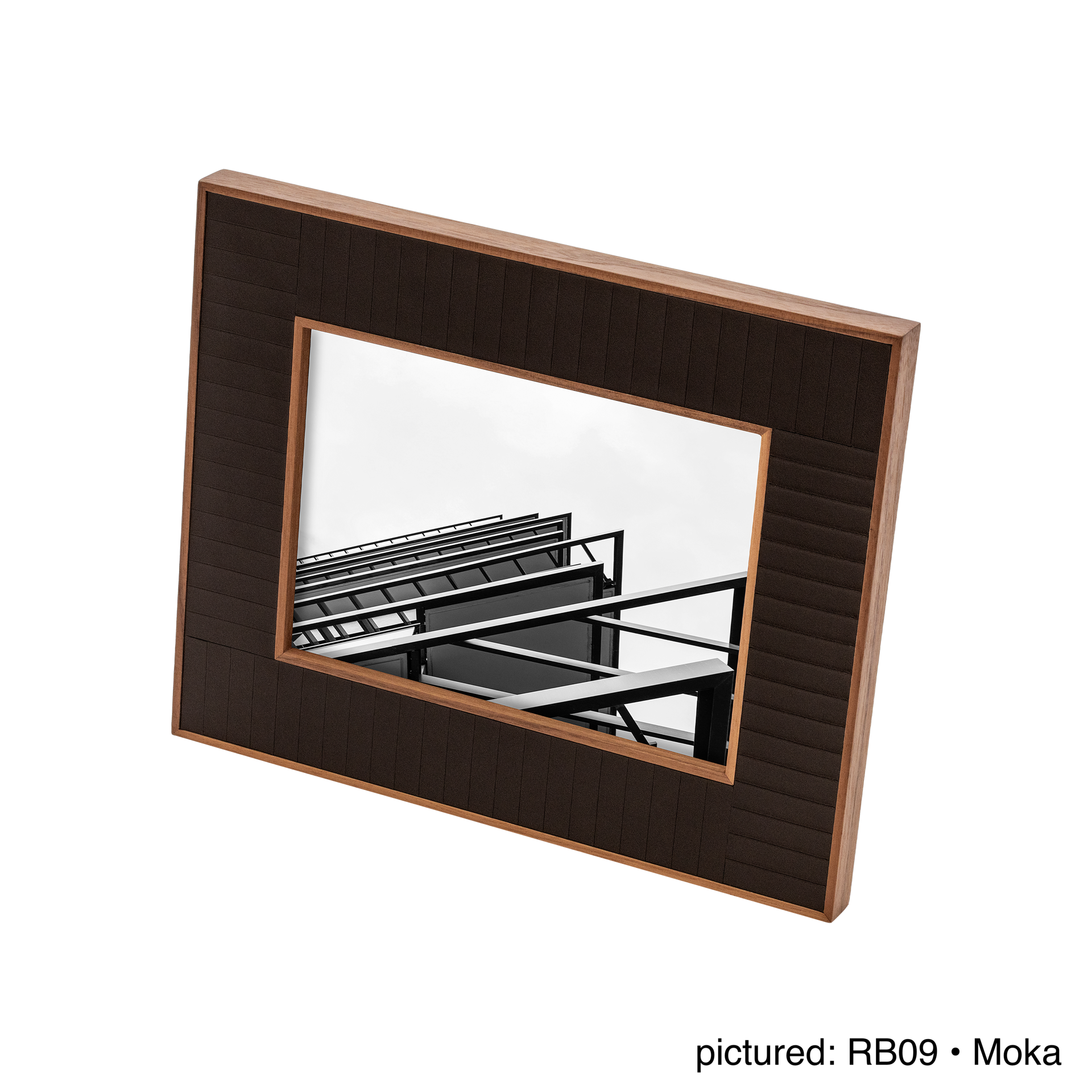 Rabitti 1969 | Toiles de Noyer Walnut Wood and Saddle Leather Picture Frame N°2: Walnut wood picture frame with saddle leather inserts engraved with vertical and horizontal stripes, two sizes, magnetic back | Decor | 2Jour Concierge, your luxury lifestyle shop | luxury picture frame, Rabitti 1969, Toiles de Noyer, walnut leather frame, engraved leather detail, Italian luxury decor, designer photo frame, Giobagnara leather frame
