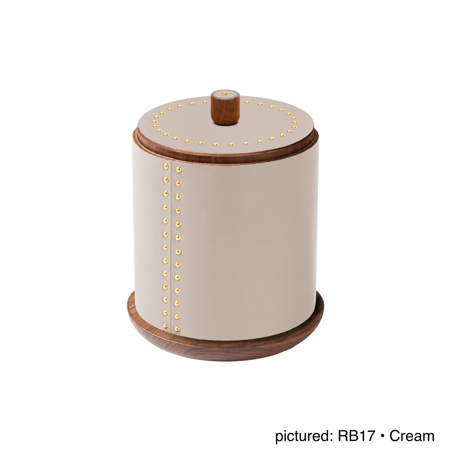Rabitti 1969 by Giobagnara | Toiles de Noyer Walnut Wood and Saddle Leather Round Trinket Box N°1: Round trinket box in walnut wood and saddle leather with golden tacks, three sizes | Decor | 2Jour Concierge, your luxury lifestyle shop | luxury trinket box, Rabitti 1969, Toiles de Noyer, walnut wood saddle leather box, golden tack detail, Italian luxury decor, designer trinket box, Giobagnara leather box