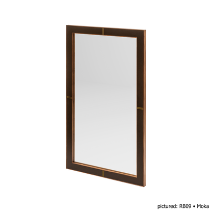 Rabitti 1969 | Toiles de Noyer Mirror N°1: Walnut wood frame with saddle leather inserts and golden tacks — square and rectangular | Furniture | 2Jour Concierge, your luxury lifestyle shop | luxury wall mirror, Rabitti 1969 Toiles de Noyer, walnut leather mirror, designer mirror, golden tacks mirror