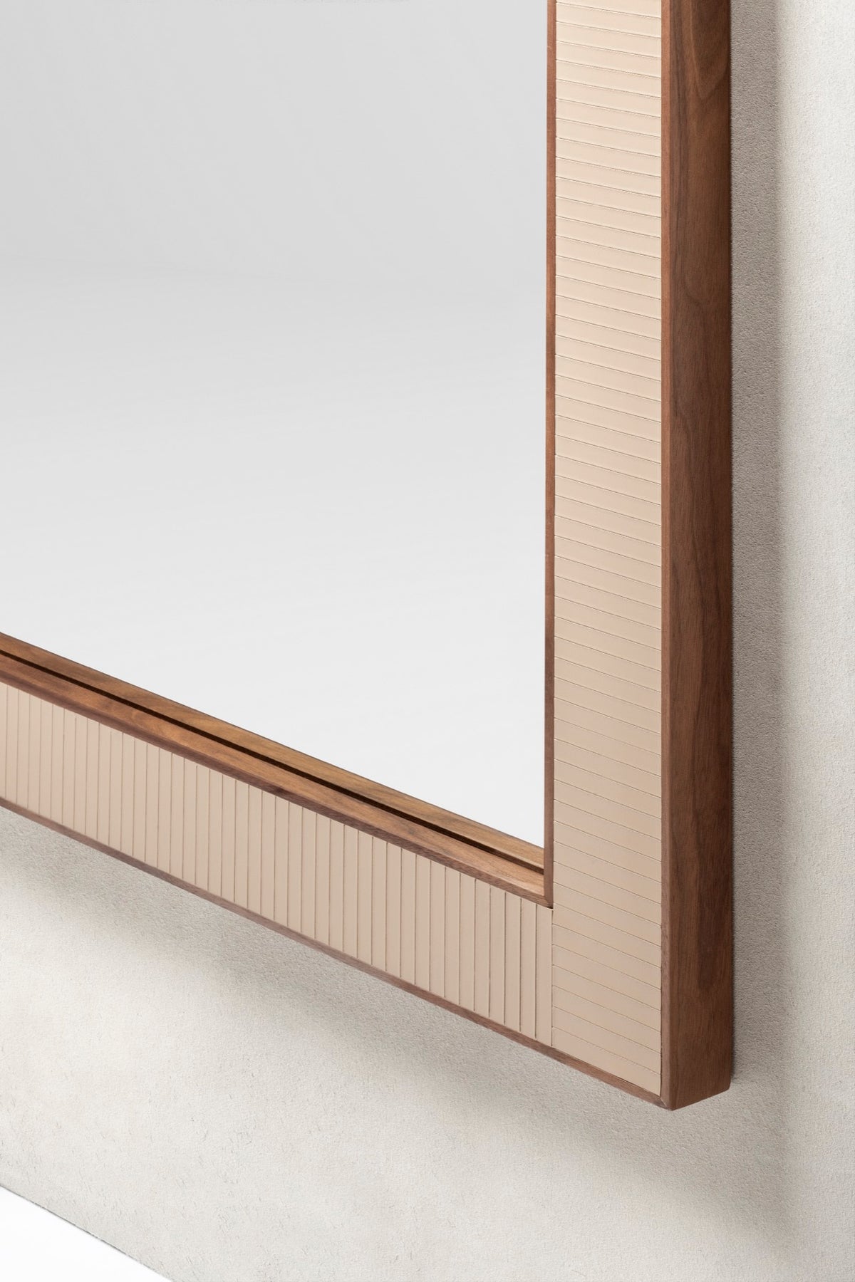 Rabitti 1969 | Toiles de Noyer Mirror N°1: Walnut wood frame with saddle leather inserts and golden tacks — square and rectangular | Furniture | 2Jour Concierge, your luxury lifestyle shop | luxury wall mirror, Rabitti 1969 Toiles de Noyer, walnut leather mirror, designer mirror, golden tacks mirror