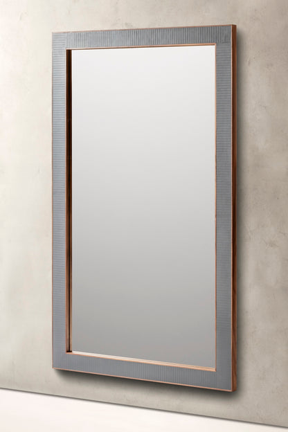 Rabitti 1969 | Toiles de Noyer Mirror N°1: Walnut wood frame with saddle leather inserts and golden tacks — square and rectangular | Furniture | 2Jour Concierge, your luxury lifestyle shop | luxury wall mirror, Rabitti 1969 Toiles de Noyer, walnut leather mirror, designer mirror, golden tacks mirror