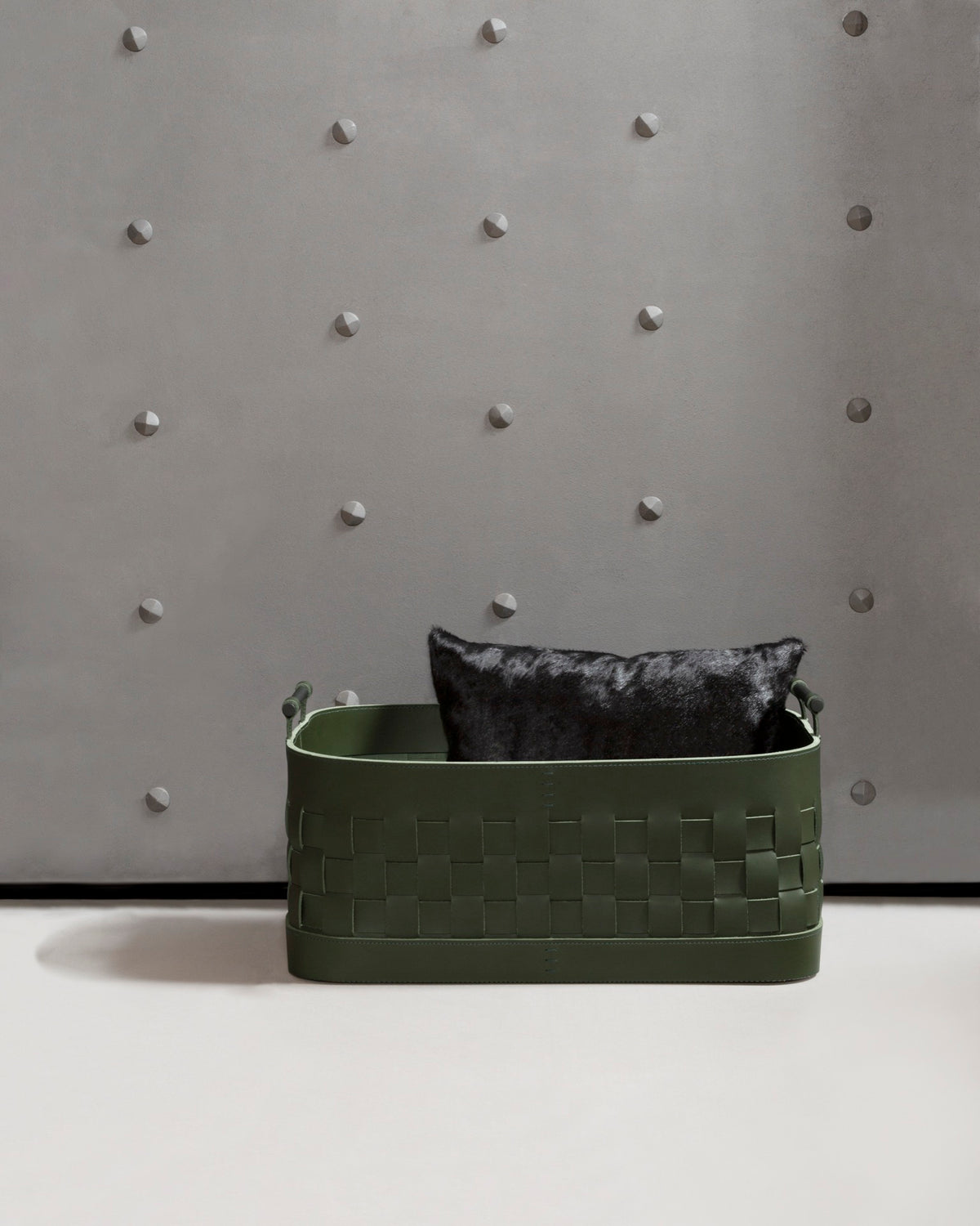 Ravenna Braided Saddle Leather Storage Basket, Rectangular with Brushed Bronze Handles