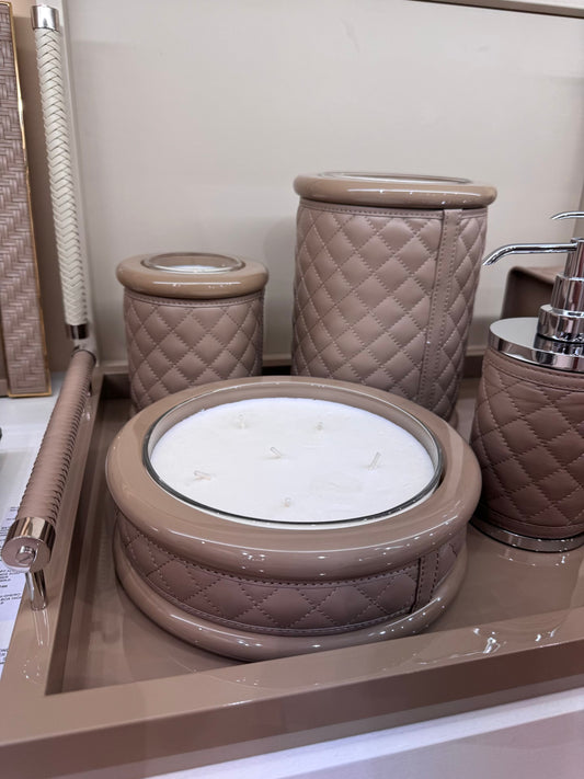 Maia Diamonds Quilted Leather & Lacquer Candle Holder