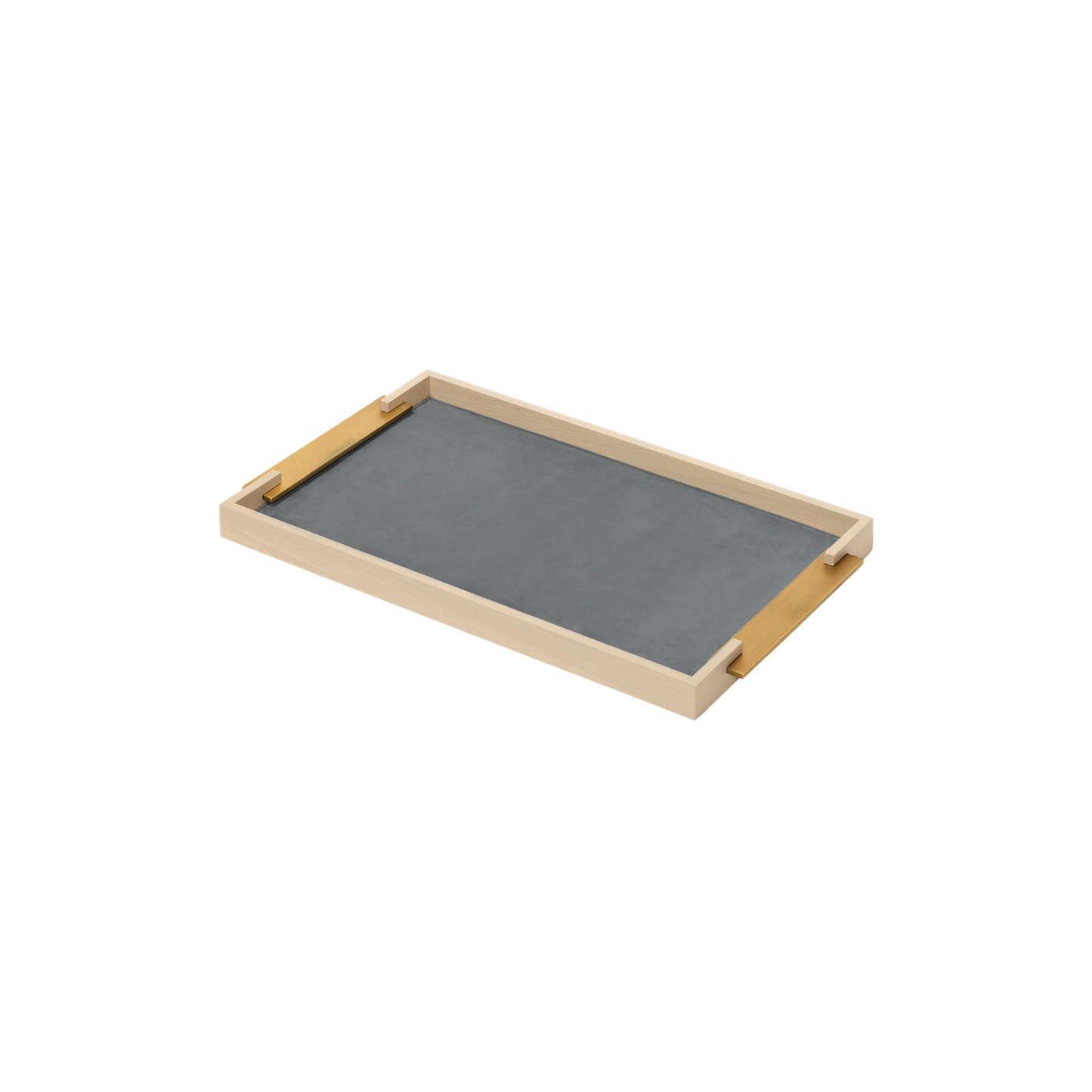 Dama Wood Tray, Rectangular with Leather Lining & Metal Handles