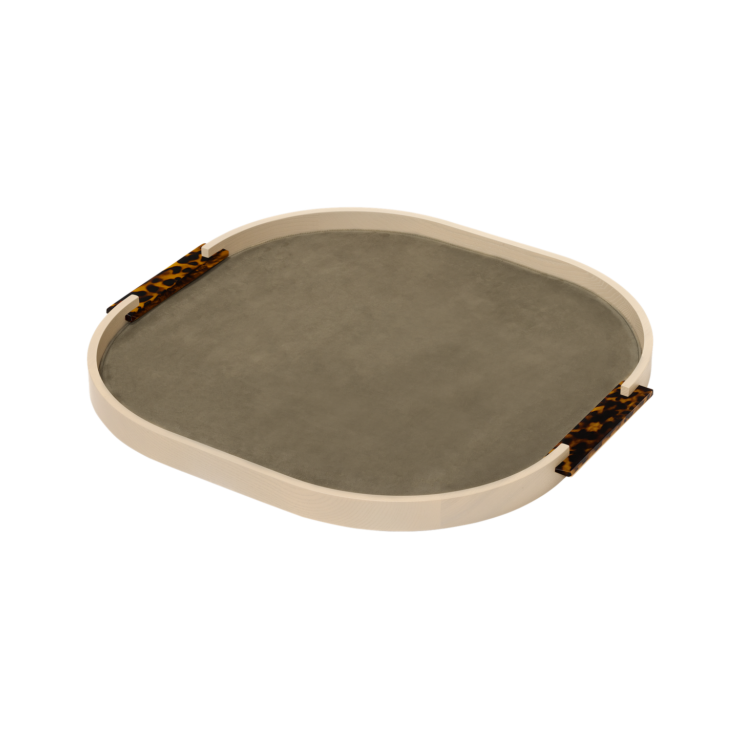 Dama Wood Tray, Rounded with Leather Lining & Tortoise Shell Acetate Handles
