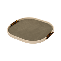 Dama Wood Tray, Rounded with Leather Lining & Tortoise Shell Acetate Handles