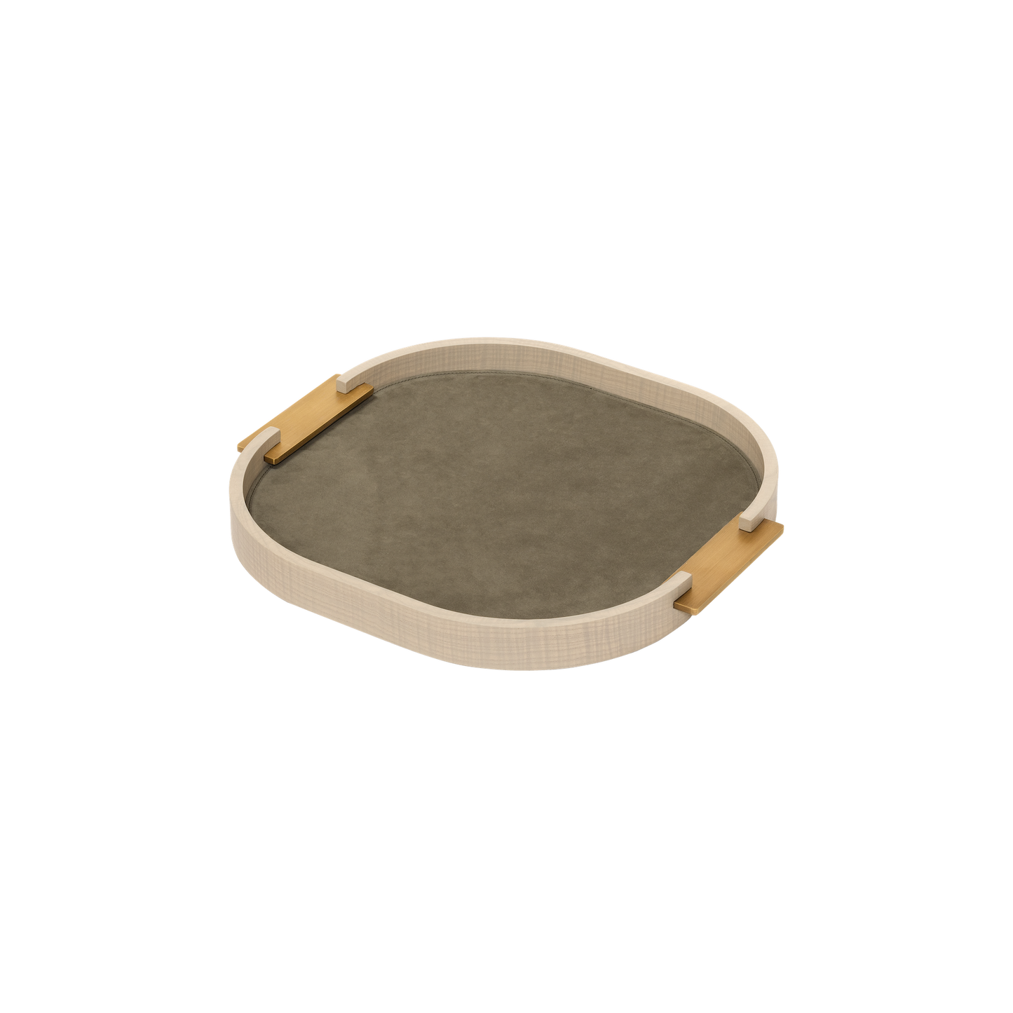 Dama Wood Tray, Rounded with Leather Lining & Metal Handles