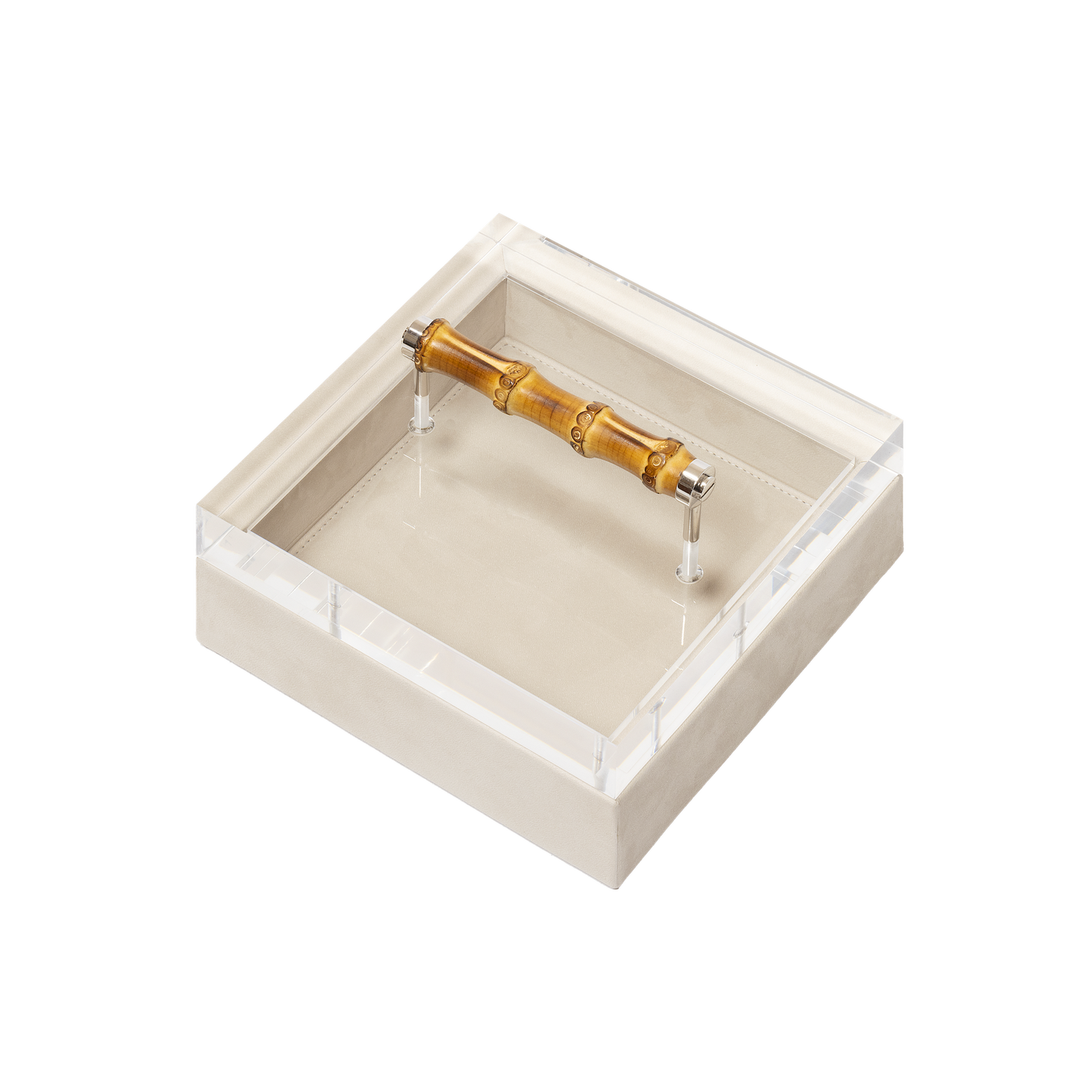 Frida Nabuk Leather Trinket Box with Acrylic Lid and Bamboo Handle