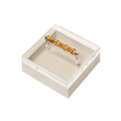 Frida Nabuk Leather Trinket Box with Acrylic Lid and Bamboo Handle