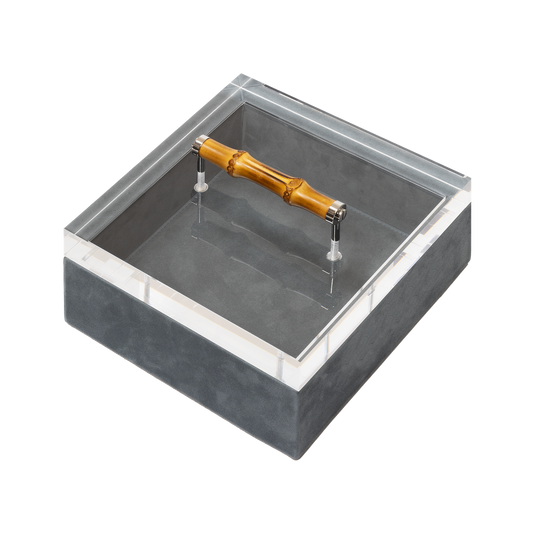 Frida Nabuk Leather Trinket Box with Acrylic Lid and Bamboo Handle