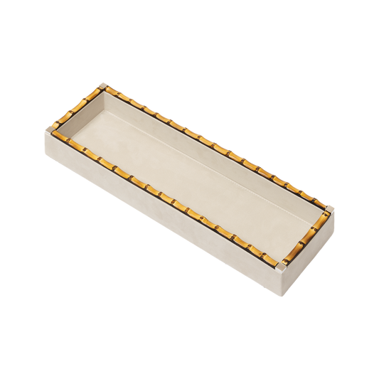 Riviere Bice | Valet Tray: Leather with nabuk lining, detailed with bamboo trim, available in multiple formats for desk, dresser, or bedside organisation | Decor / Valet Trays | 2Jour Concierge, your luxury lifestyle shop | luxury interiors, hospitality décor, elegant living, designer home accessories, boutique hotels, refined lifestyle, yacht décor, executive interiors