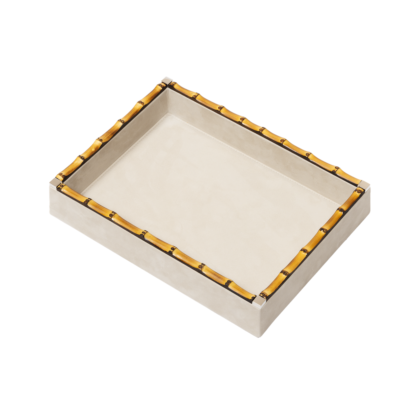 Riviere Bice | Valet Tray: Leather with nabuk lining, detailed with bamboo trim, available in multiple formats for desk, dresser, or bedside organisation | Decor / Valet Trays | 2Jour Concierge, your luxury lifestyle shop | luxury interiors, hospitality décor, elegant living, designer home accessories, boutique hotels, refined lifestyle, yacht décor, executive interiors