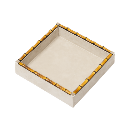Riviere Bice | Valet Tray: Leather with nabuk lining, detailed with bamboo trim, available in multiple formats for desk, dresser, or bedside organisation | Decor / Valet Trays | 2Jour Concierge, your luxury lifestyle shop | luxury interiors, hospitality décor, elegant living, designer home accessories, boutique hotels, refined lifestyle, yacht décor, executive interiors