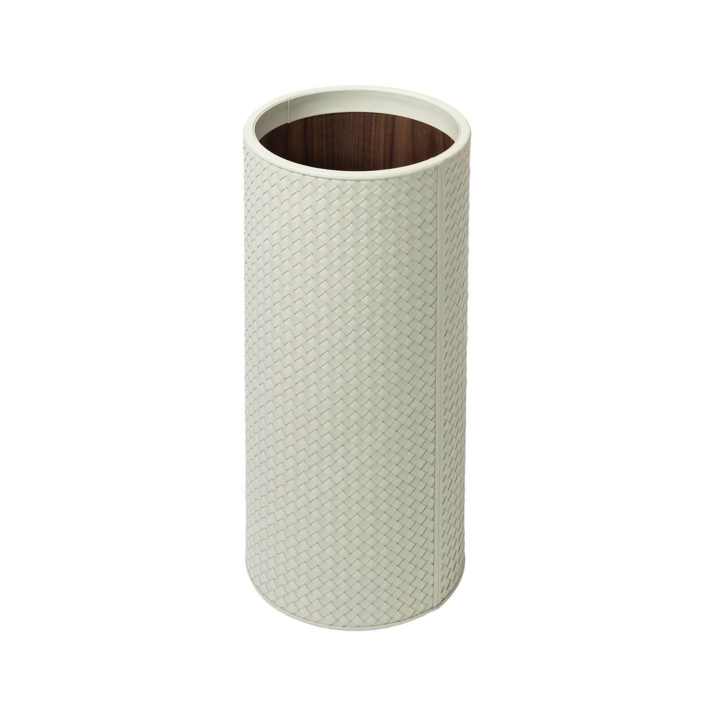 Riviere Ivo | Round Bin: Leather with varnished wood lining, offered in handwoven, herringbone, diamond, or lines quilted patterns, in two height options, with matching lid and acrylic lining accessories | Office + Tech / Bins | 2Jour Concierge, your luxury lifestyle shop | luxury interiors, hospitality décor, elegant living, designer office accessories, boutique hotels, refined lifestyle, yacht décor, executive interiors