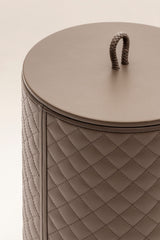 Ivo Diamonds Quilted Leather Bin with Varnished Wood Lining