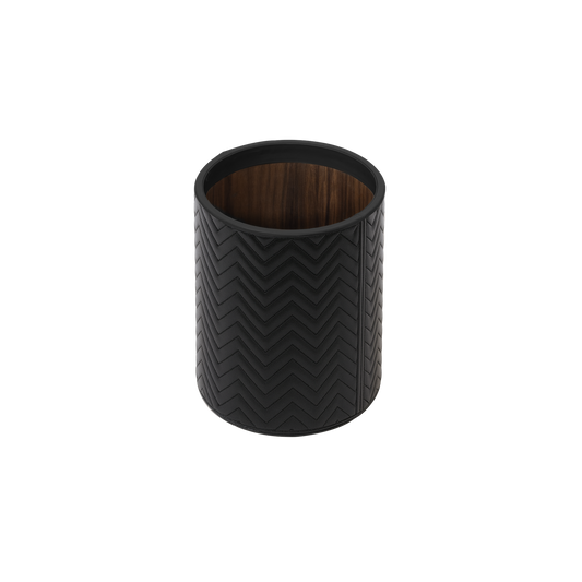 Ivo Herringbone Quilted Leather Bin with Varnished Wood Lining