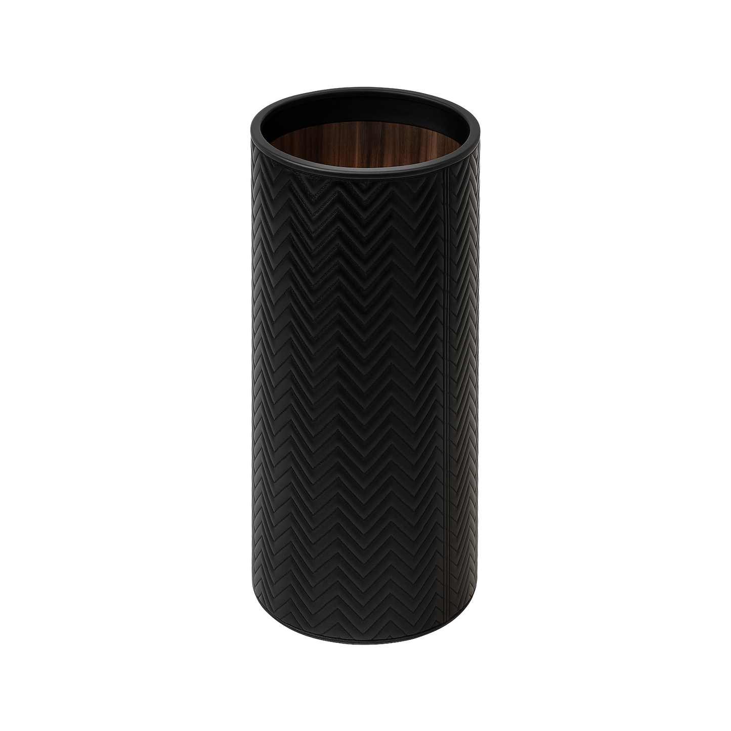 Ivo Herringbone Quilted Leather Bin with Varnished Wood Lining