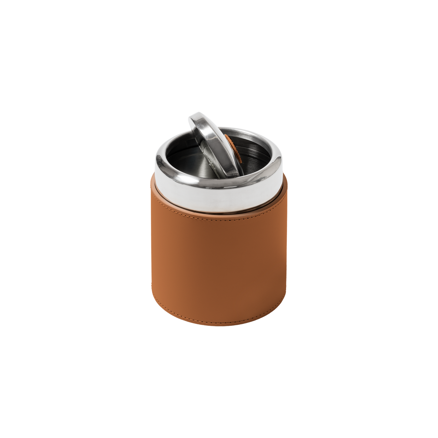 Perry Regenerated Leather Bin with Stainless Steel Structure & Swing Lid