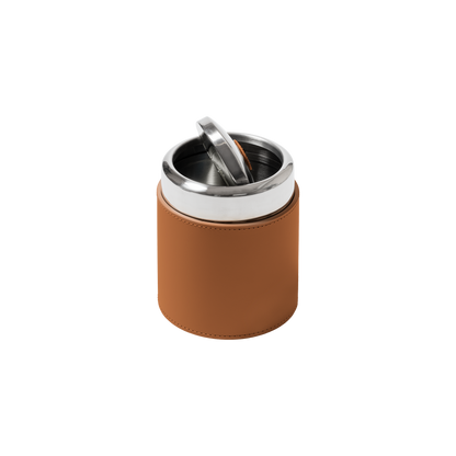 Perry Regenerated Leather Bin with Stainless Steel Structure & Swing Lid
