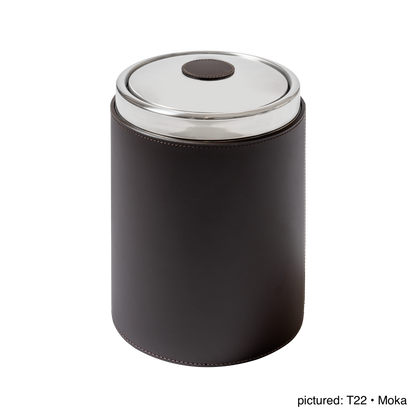 Perry Regenerated Leather Bin with Stainless Steel Structure & Swing Lid