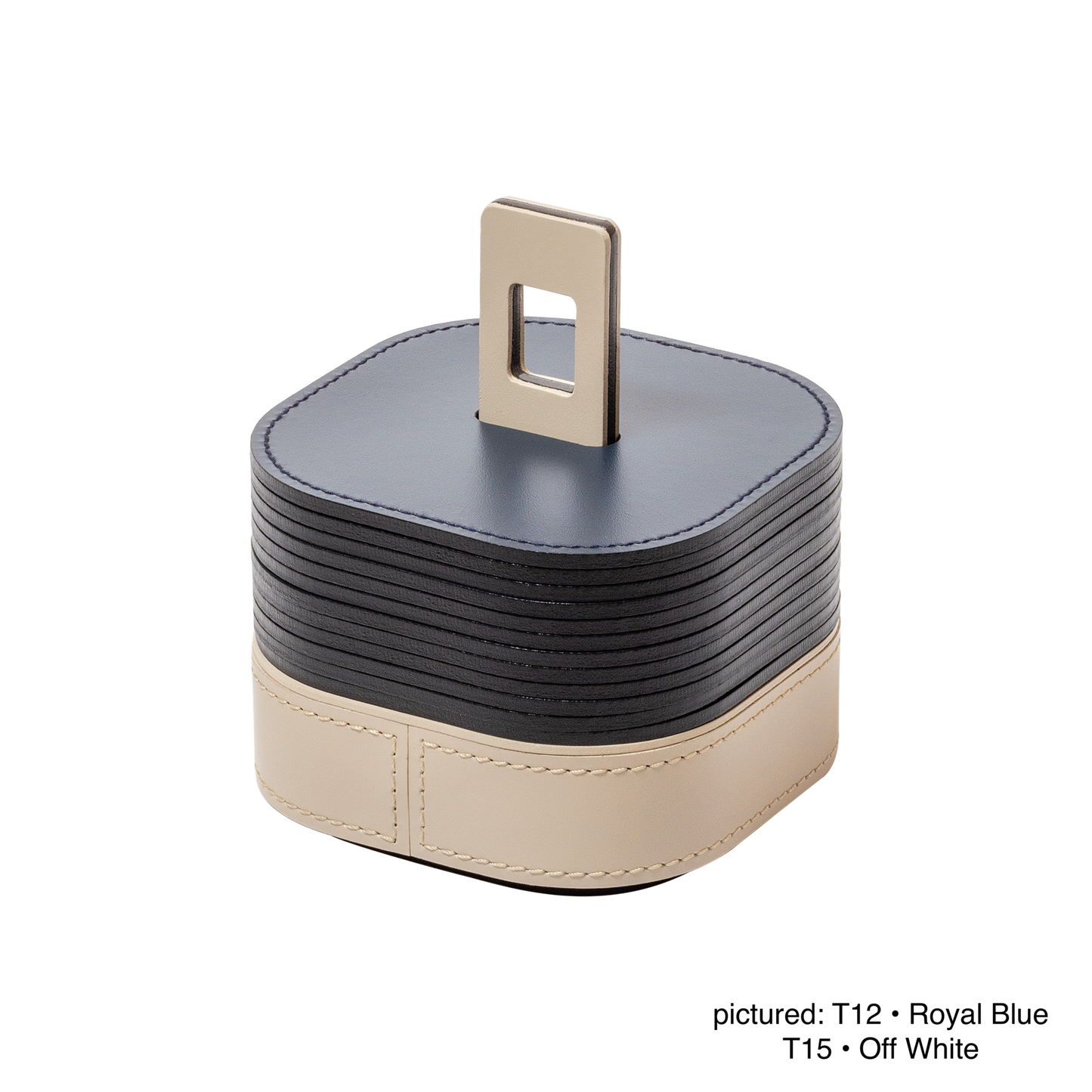 Nautilus Regenerated Leather Coaster Holder, Square Rounded, Bicolor