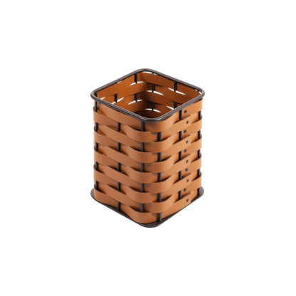 Rudi Nassa | Basket: Regenerated leather with woven structure, dark-stained aluminum frame, and smooth, matte finish, ideal for storing laundry, towels, or magazines, suitable for indoor or outdoor use | Storage / Storage Baskets & Boxes | 2Jour Concierge, your luxury lifestyle shop