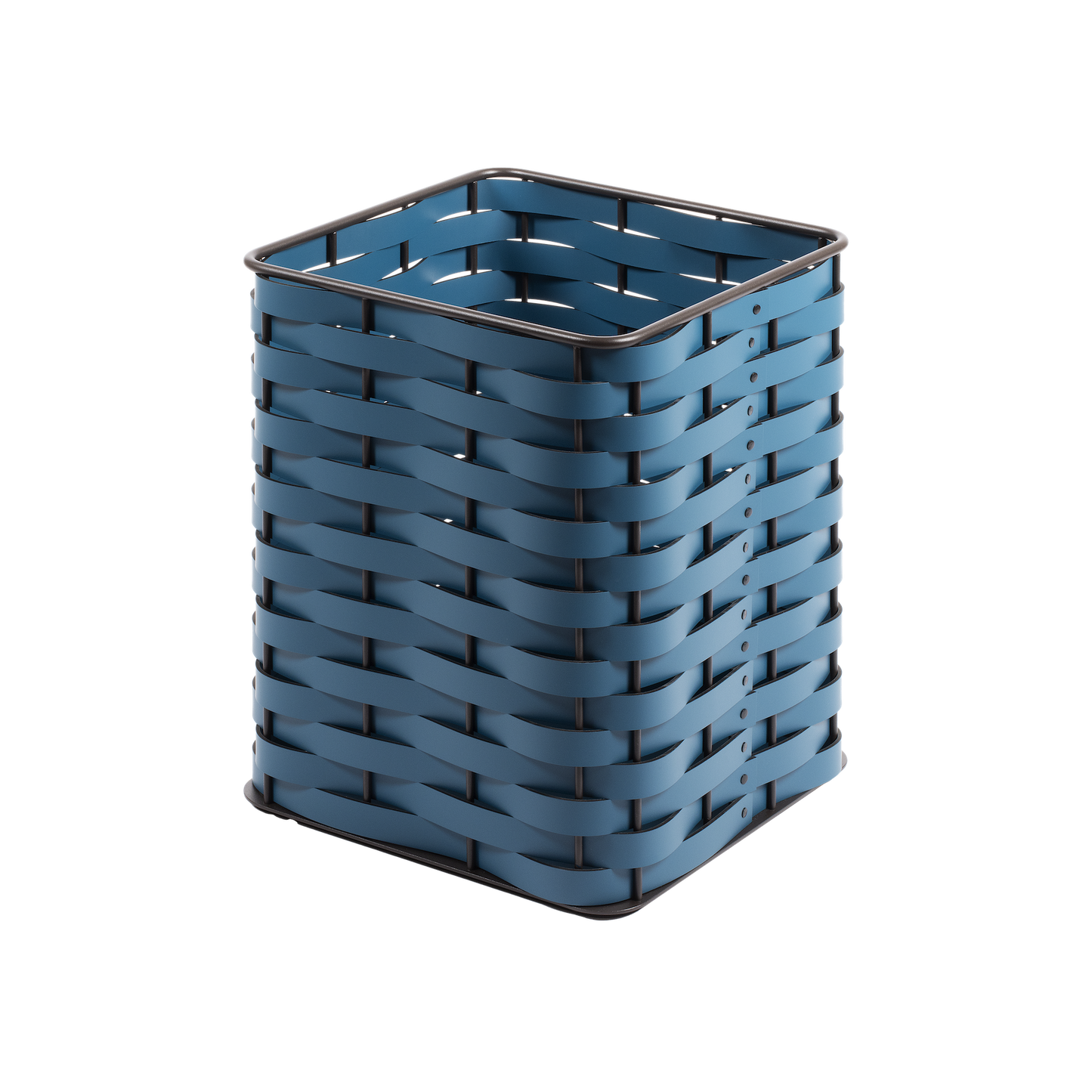 Rudi Nassa | Basket: Regenerated leather with woven structure, dark-stained aluminum frame, and smooth, matte finish, ideal for storing laundry, towels, or magazines, suitable for indoor or outdoor use | Storage / Storage Baskets & Boxes | 2Jour Concierge, your luxury lifestyle shop