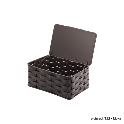 Rudi Nassa | Storage Basket: Regenerated leather woven over aluminium frame in an open rectangular format, designed for organized storage with a clear architectural presence | Storage / Storage Baskets & Boxes | 2Jour Concierge, your luxury lifestyle shop
