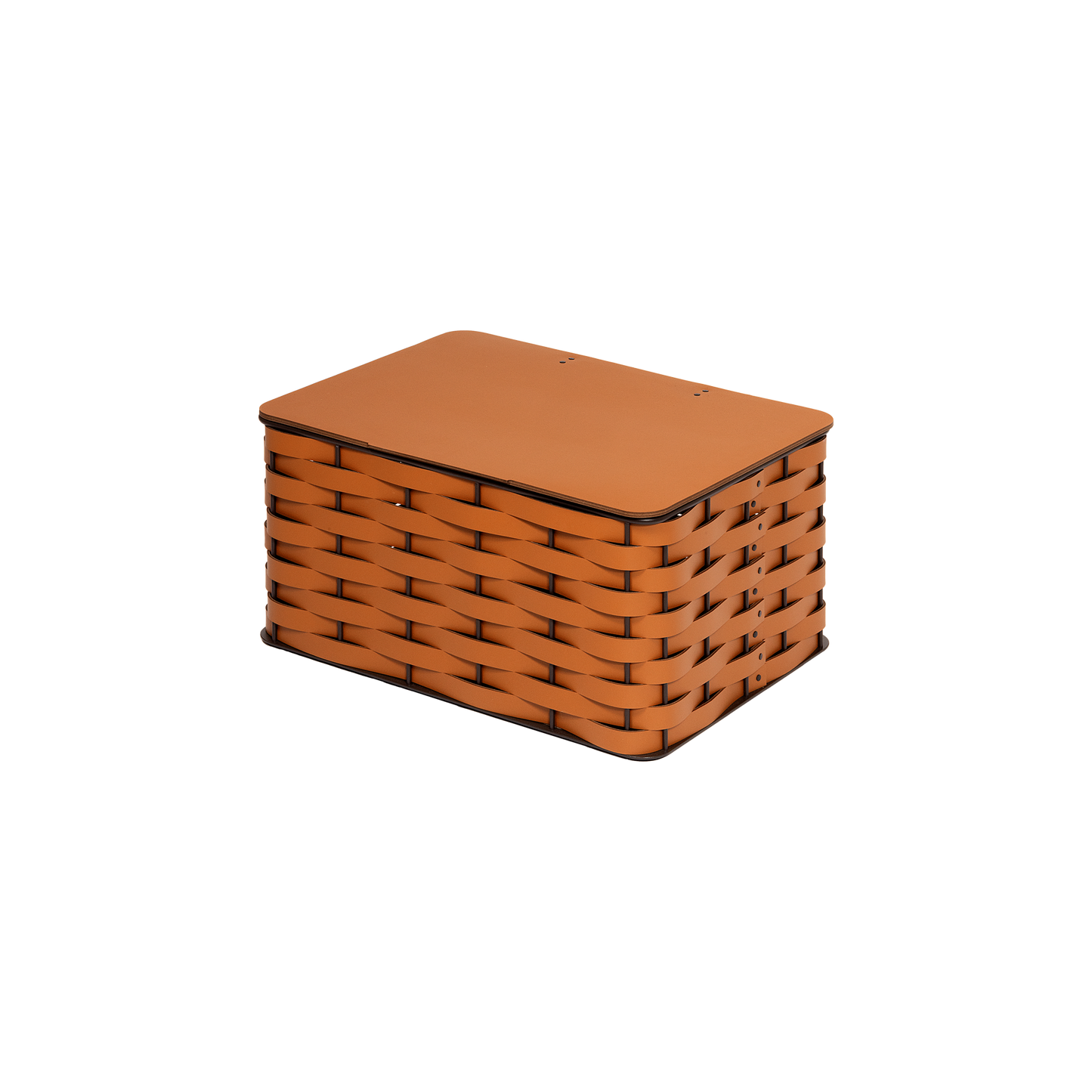 Rudi Nassa | Storage Basket: Regenerated leather woven over aluminium frame in an open rectangular format, designed for organized storage with a clear architectural presence | Storage / Storage Baskets & Boxes | 2Jour Concierge, your luxury lifestyle shop