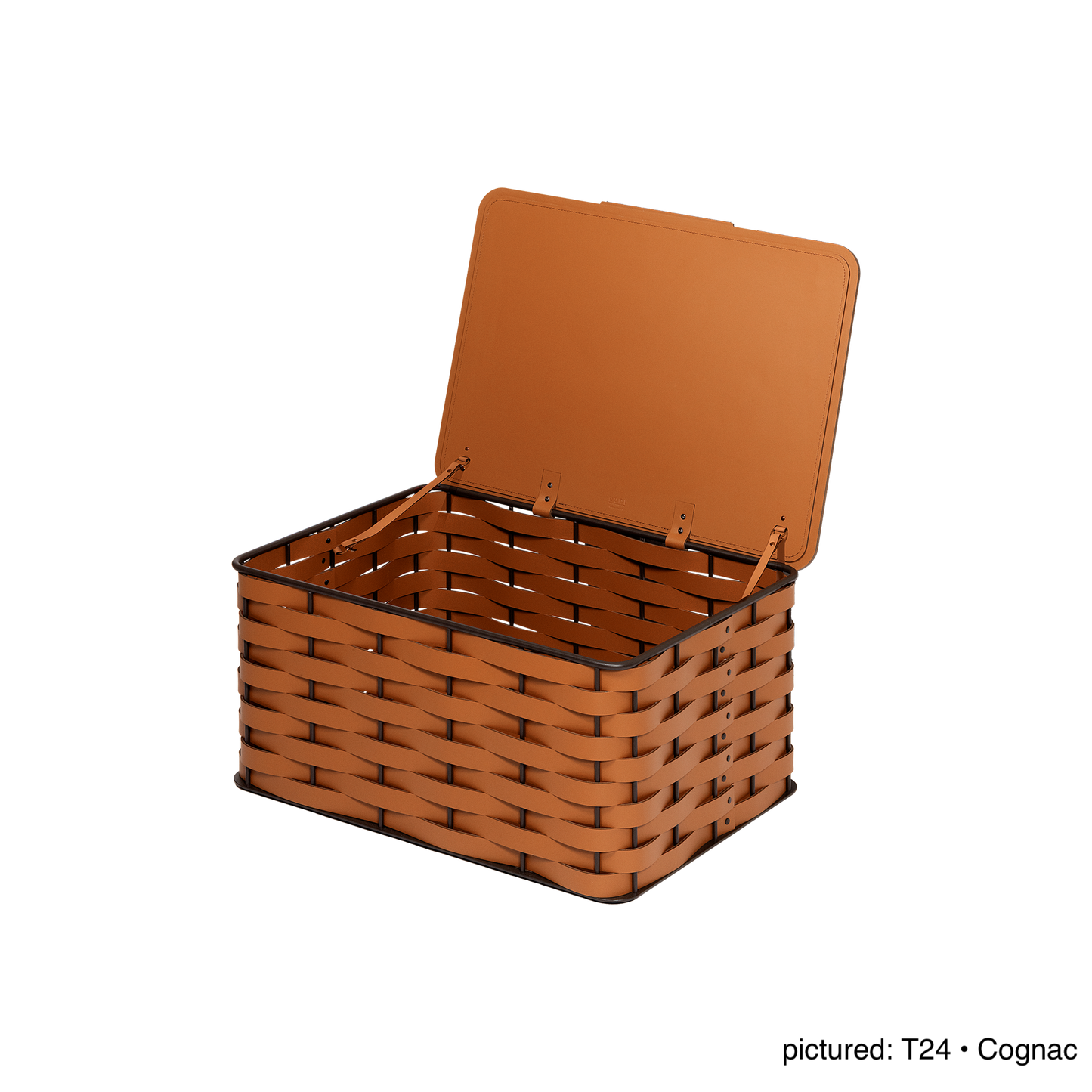 Rudi Nassa | Storage Basket: Regenerated leather woven over aluminium frame in an open rectangular format, designed for organized storage with a clear architectural presence | Storage / Storage Baskets & Boxes | 2Jour Concierge, your luxury lifestyle shop