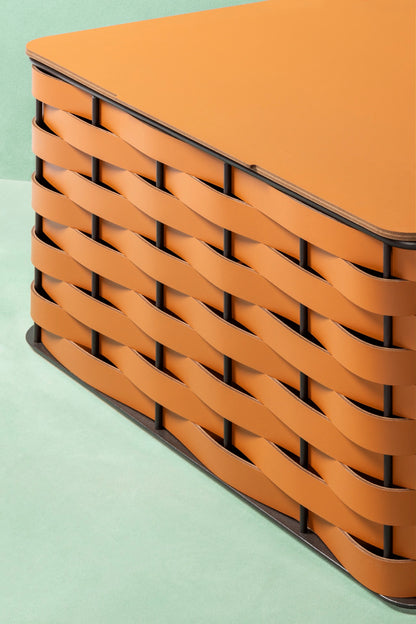 Rudi Nassa | Storage Basket: Regenerated leather woven over aluminium frame in an open rectangular format, designed for organized storage with a clear architectural presence | Storage / Storage Baskets & Boxes | 2Jour Concierge, your luxury lifestyle shop