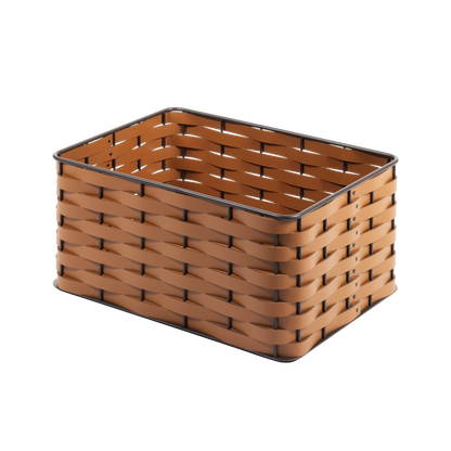 Rudi Nassa | Basket: Regenerated leather with woven structure, dark-stained aluminum frame, and smooth, matte finish, ideal for storing laundry, towels, or magazines, suitable for indoor or outdoor use | Storage / Storage Baskets & Boxes | 2Jour Concierge, your luxury lifestyle shop
