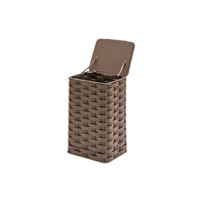 Rudi | Nassa Regular Laundry Basket: Dark-stained aluminum structure with Tecnocuoio® weaving — two sizes with or without lid, rubber feet or wheels | Storage | 2Jour Concierge, your luxury lifestyle shop | luxury laundry basket, Rudi Nassa, Tecnocuoio basket, designer laundry hamper, indoor outdoor basket