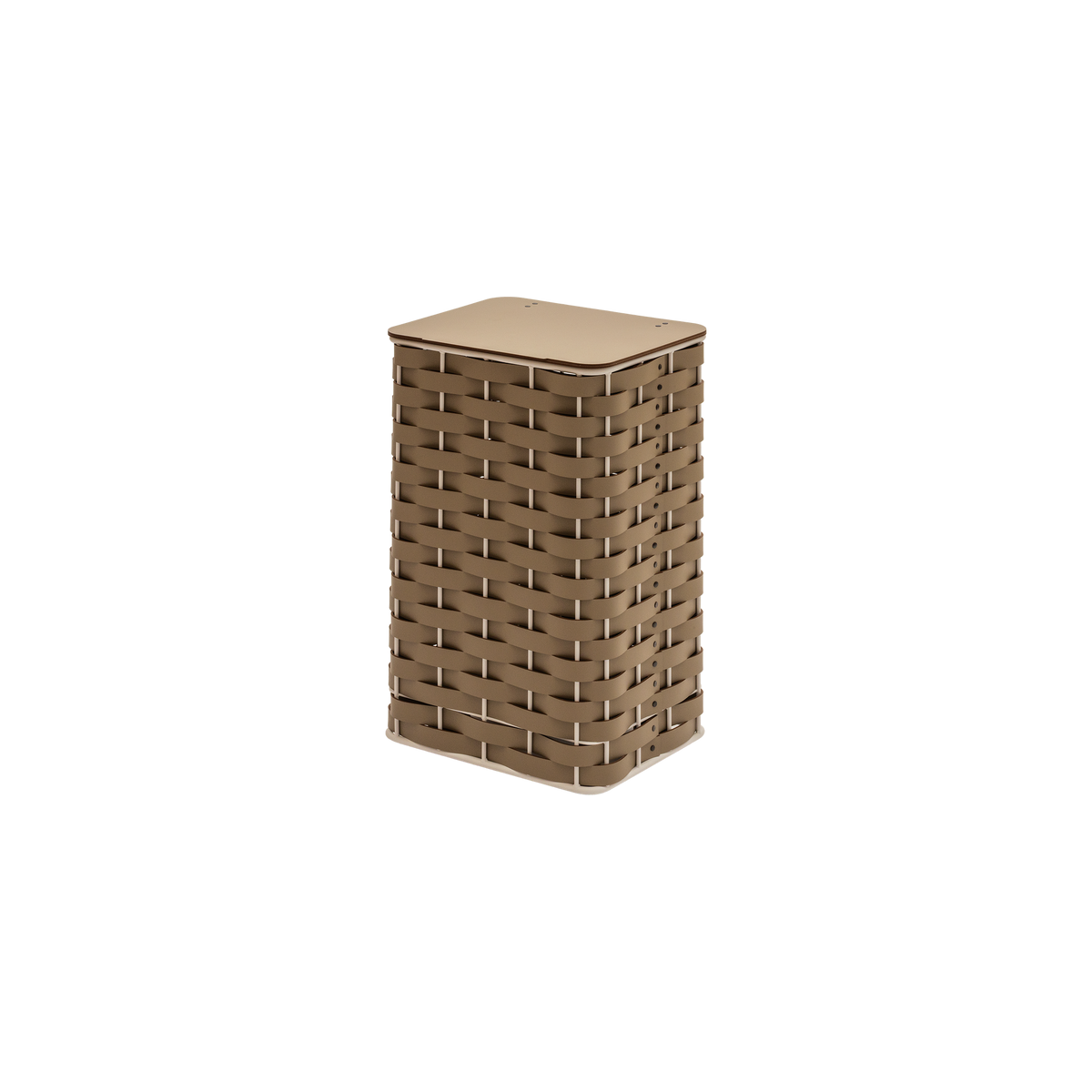 Rudi | Nassa Regular Laundry Basket: Dark-stained aluminum structure with Tecnocuoio® weaving — two sizes with or without lid, rubber feet or wheels | Storage | 2Jour Concierge, your luxury lifestyle shop | luxury laundry basket, Rudi Nassa, Tecnocuoio basket, designer laundry hamper, indoor outdoor basket