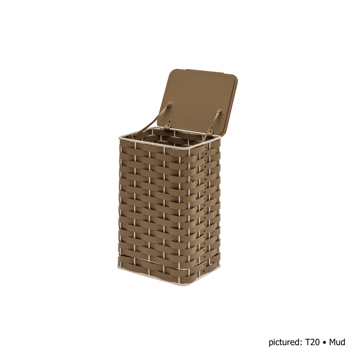 Rudi | Nassa Regular Laundry Basket: Dark-stained aluminum structure with Tecnocuoio® weaving — two sizes with or without lid, rubber feet or wheels | Storage | 2Jour Concierge, your luxury lifestyle shop | luxury laundry basket, Rudi Nassa, Tecnocuoio basket, designer laundry hamper, indoor outdoor basket