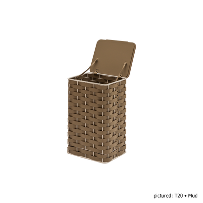 Rudi | Nassa Regular Laundry Basket: Dark-stained aluminum structure with Tecnocuoio® weaving — two sizes with or without lid, rubber feet or wheels | Storage | 2Jour Concierge, your luxury lifestyle shop | luxury laundry basket, Rudi Nassa, Tecnocuoio basket, designer laundry hamper, indoor outdoor basket