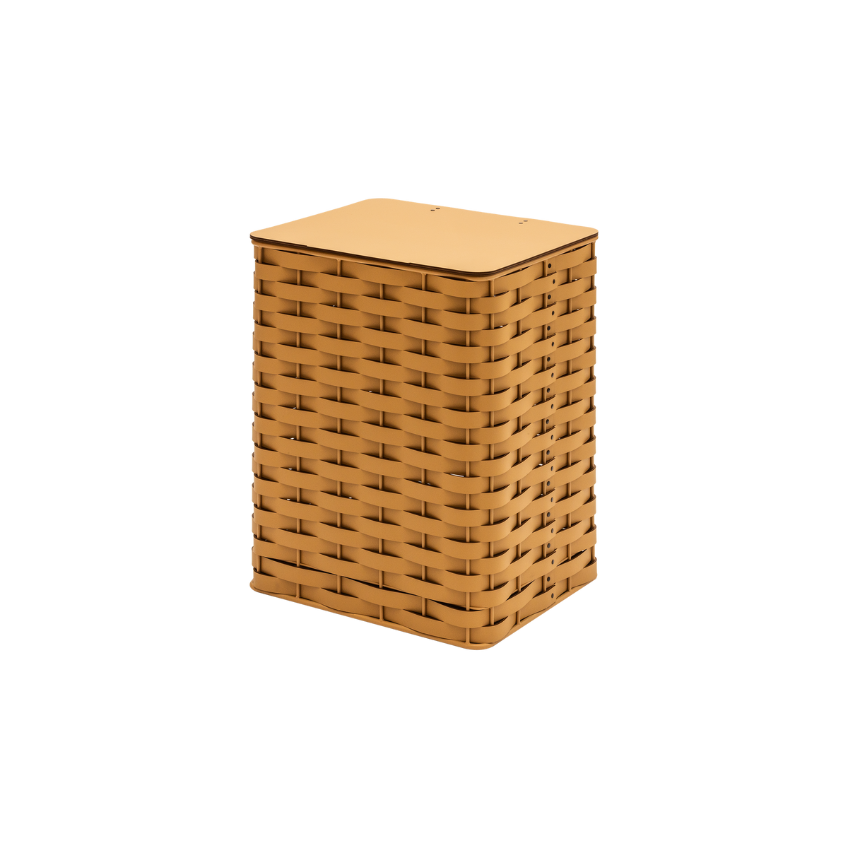 Rudi | Nassa Regular Laundry Basket: Dark-stained aluminum structure with Tecnocuoio® weaving — two sizes with or without lid, rubber feet or wheels | Storage | 2Jour Concierge, your luxury lifestyle shop | luxury laundry basket, Rudi Nassa, Tecnocuoio basket, designer laundry hamper, indoor outdoor basket