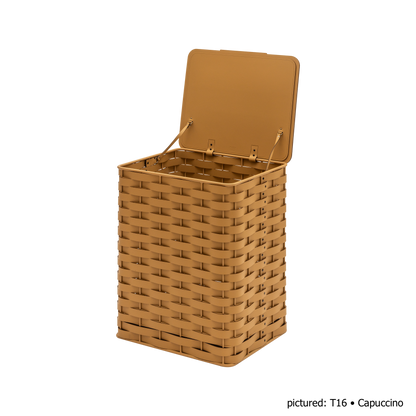 Rudi | Nassa Regular Laundry Basket: Dark-stained aluminum structure with Tecnocuoio® weaving — two sizes with or without lid, rubber feet or wheels | Storage | 2Jour Concierge, your luxury lifestyle shop | luxury laundry basket, Rudi Nassa, Tecnocuoio basket, designer laundry hamper, indoor outdoor basket